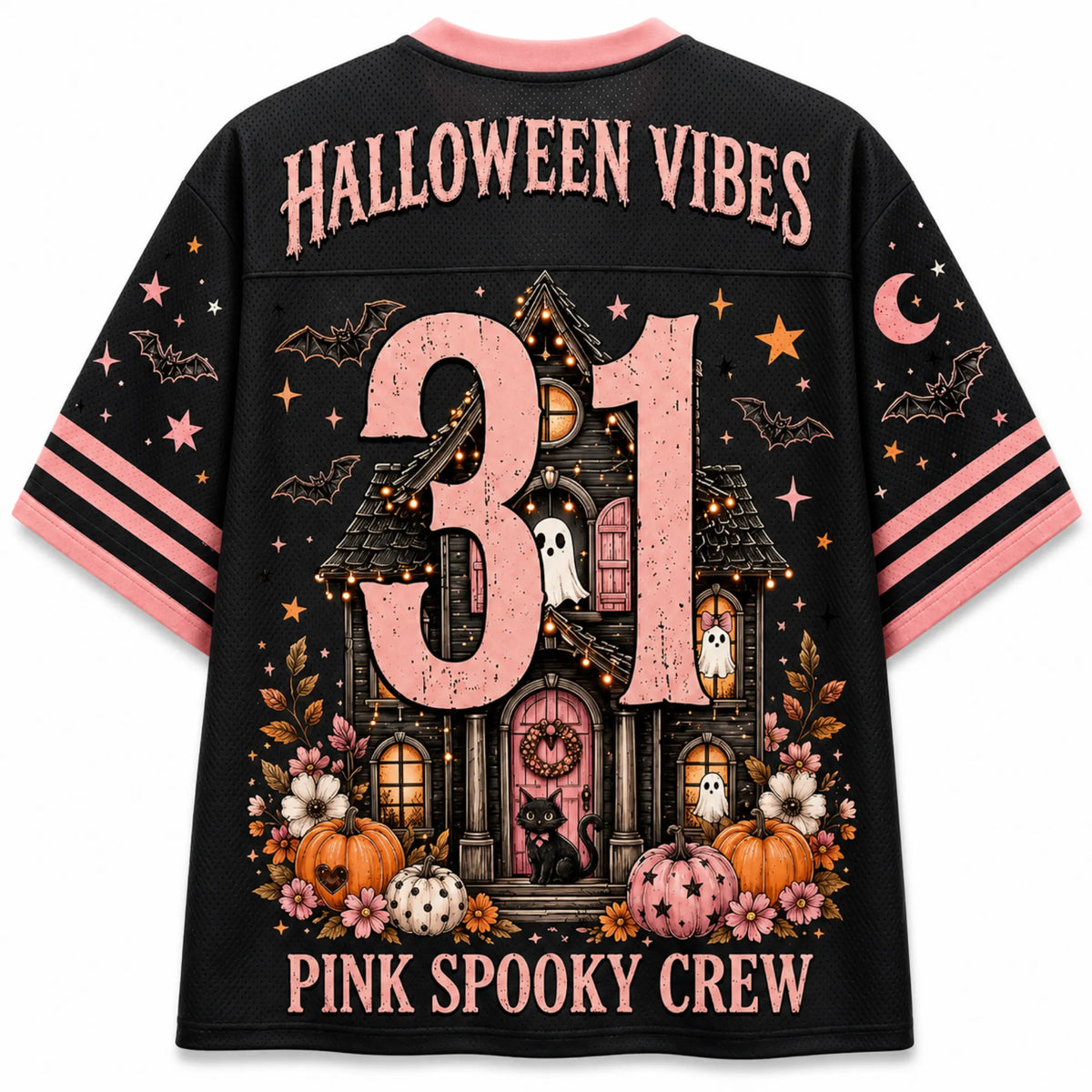 Chaotic Club Pink Coquette Ghost Halloween Vibes Spooky Crew Mesh Jersey