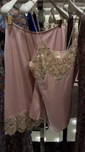 Pink Beaded Lace Satin Two‐Piece Set