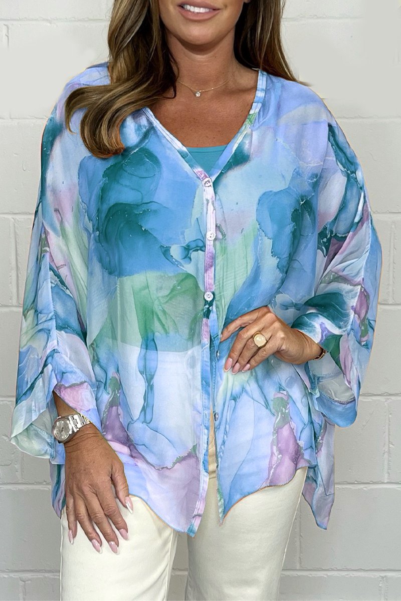Women Summer Floral Printed Chiffon Shirt