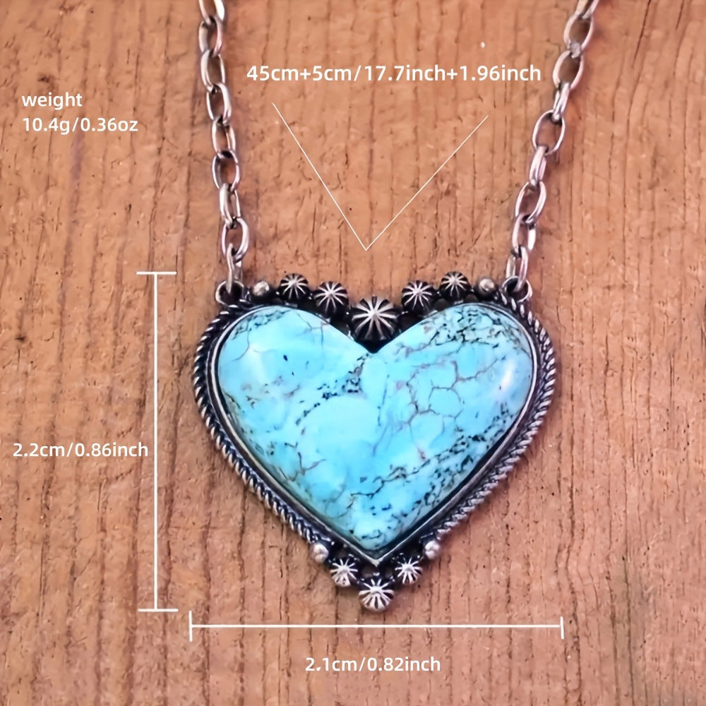 Women's Vintage Turquoise Heart Pattern Necklace