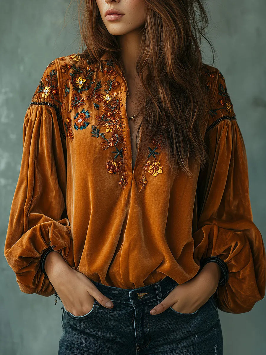 Boho Blouse in velvet, Designer Aesthetic