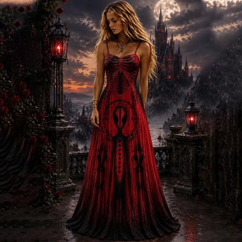 Women's Halloween Gothic Skeleton Alien Strap Dress