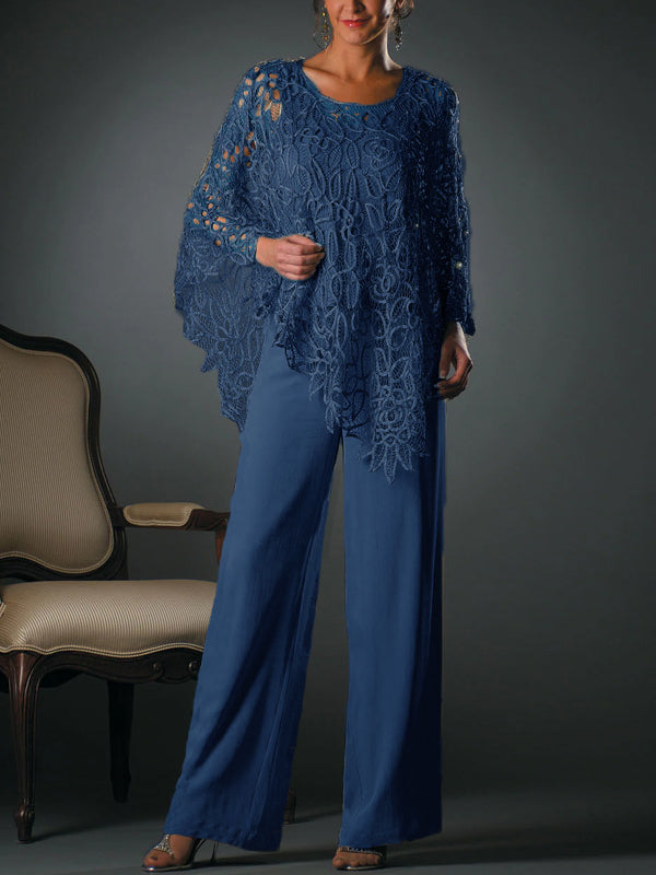 Lace crew neck top trousers set