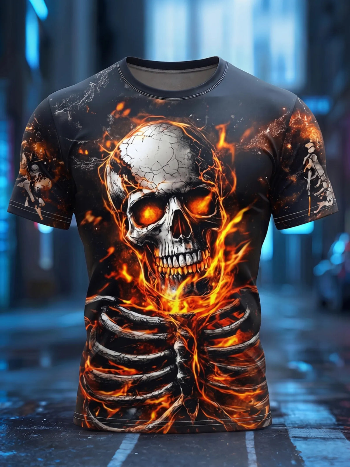 Men's Vintage Halloween Skull Print Crew Neck Short Sleeve T-shirt