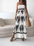 Women's White Jumpsuit Plus Size Tube Top Printed Jumpsuit
