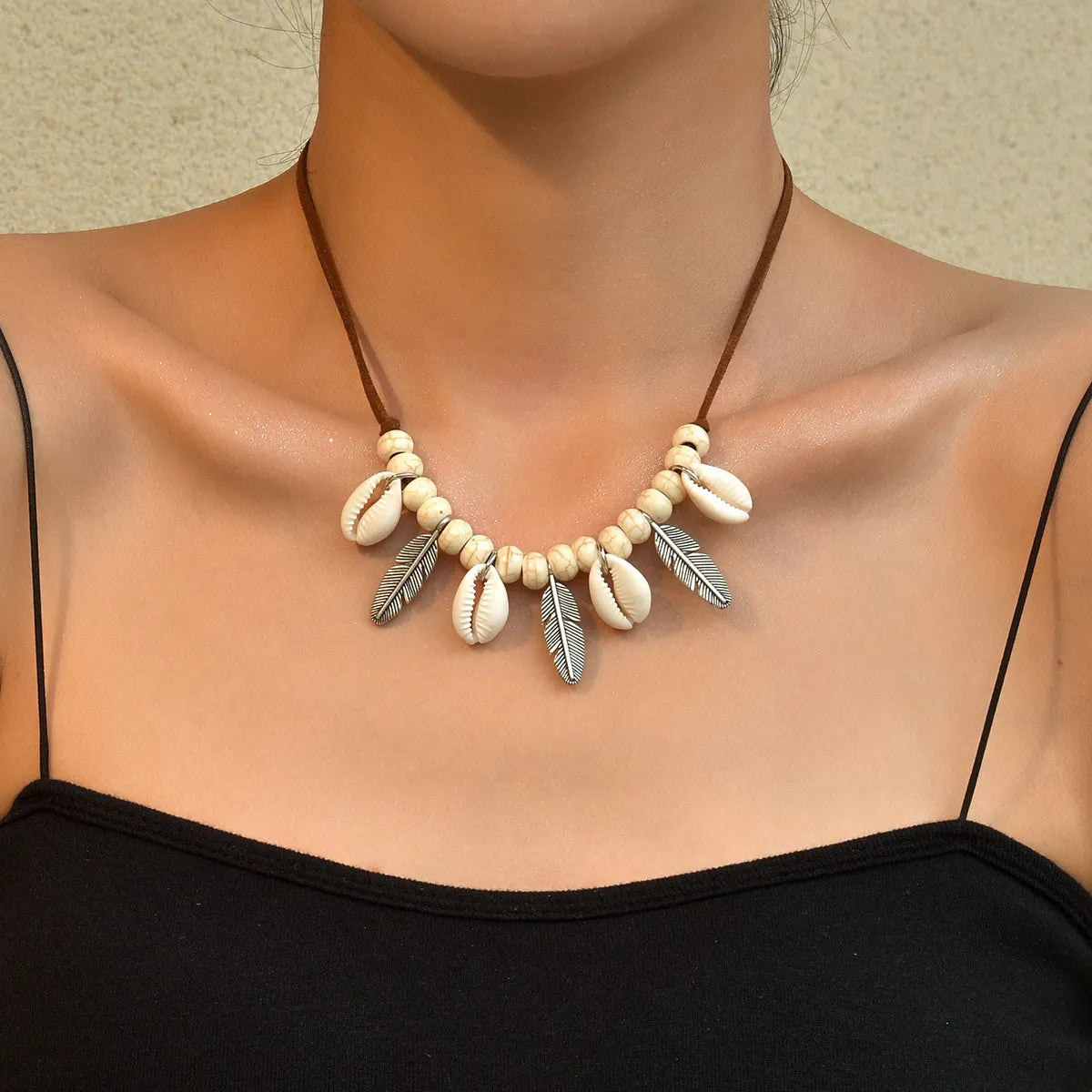 Bohemian Shell And Feather Pendant Necklace