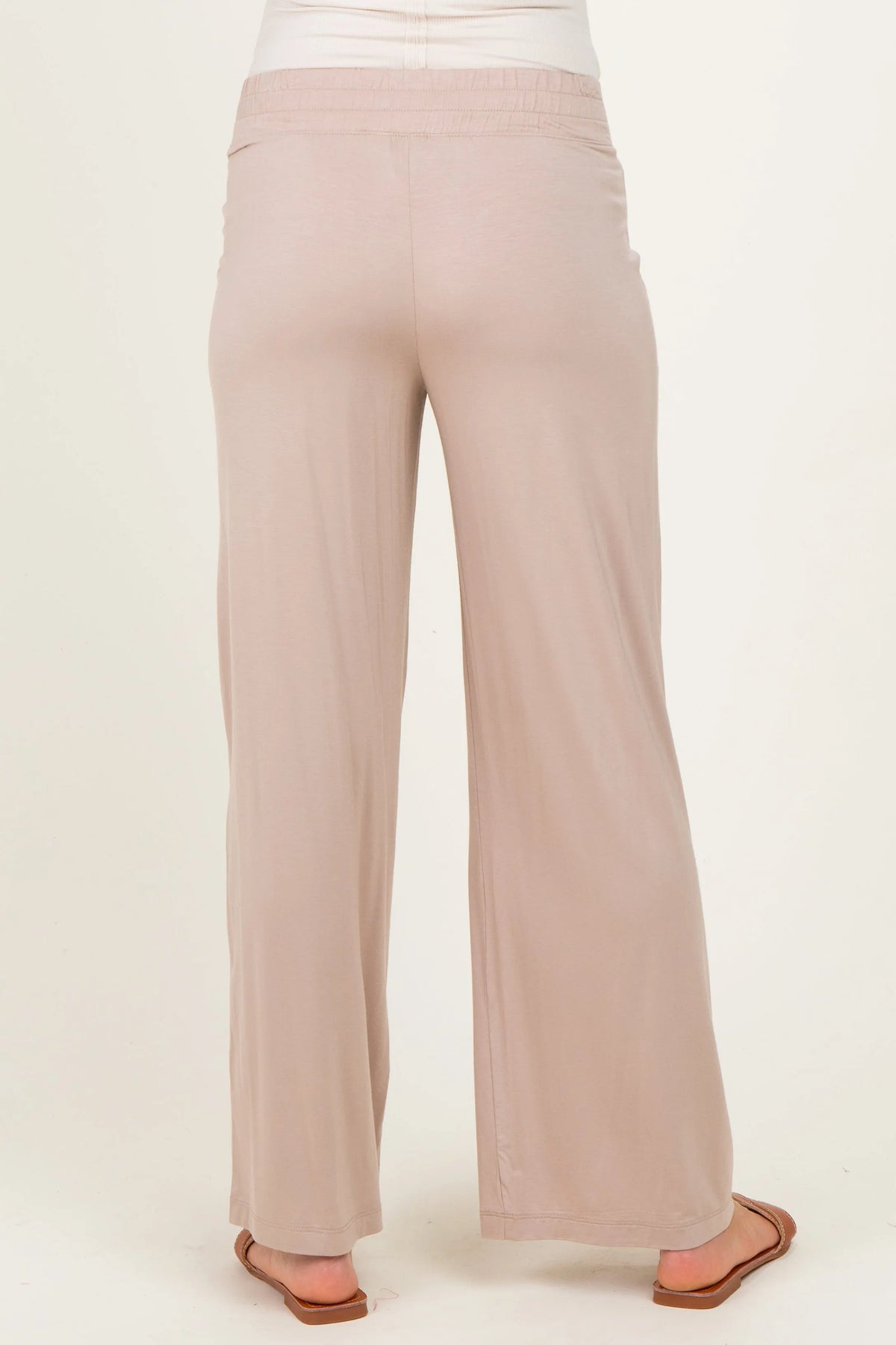 Beige Ankle Wide Leg Maternity Pants