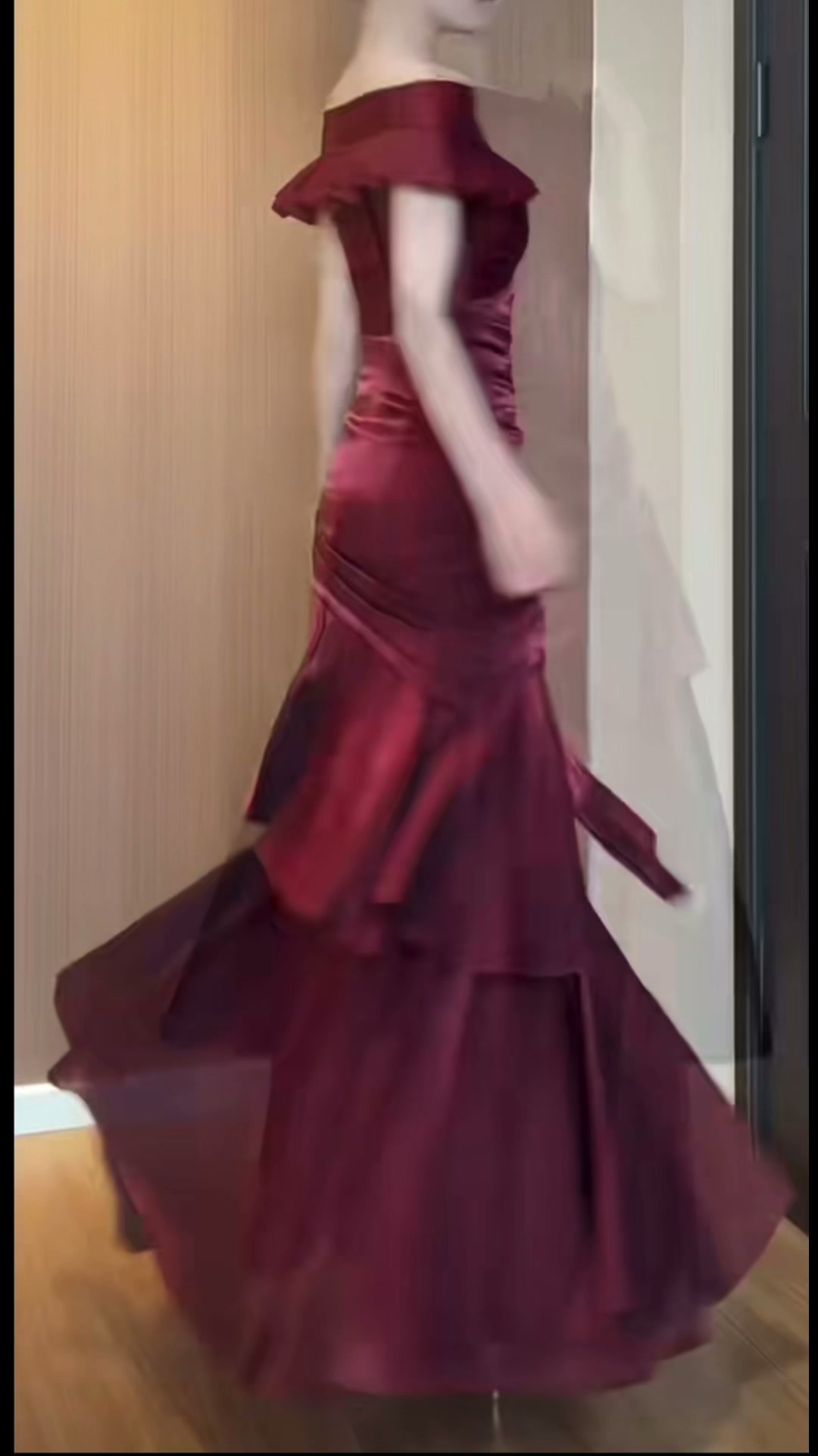 burgundy-off-shoulder-ruffle-gown-tiered-satin-maxi-dress