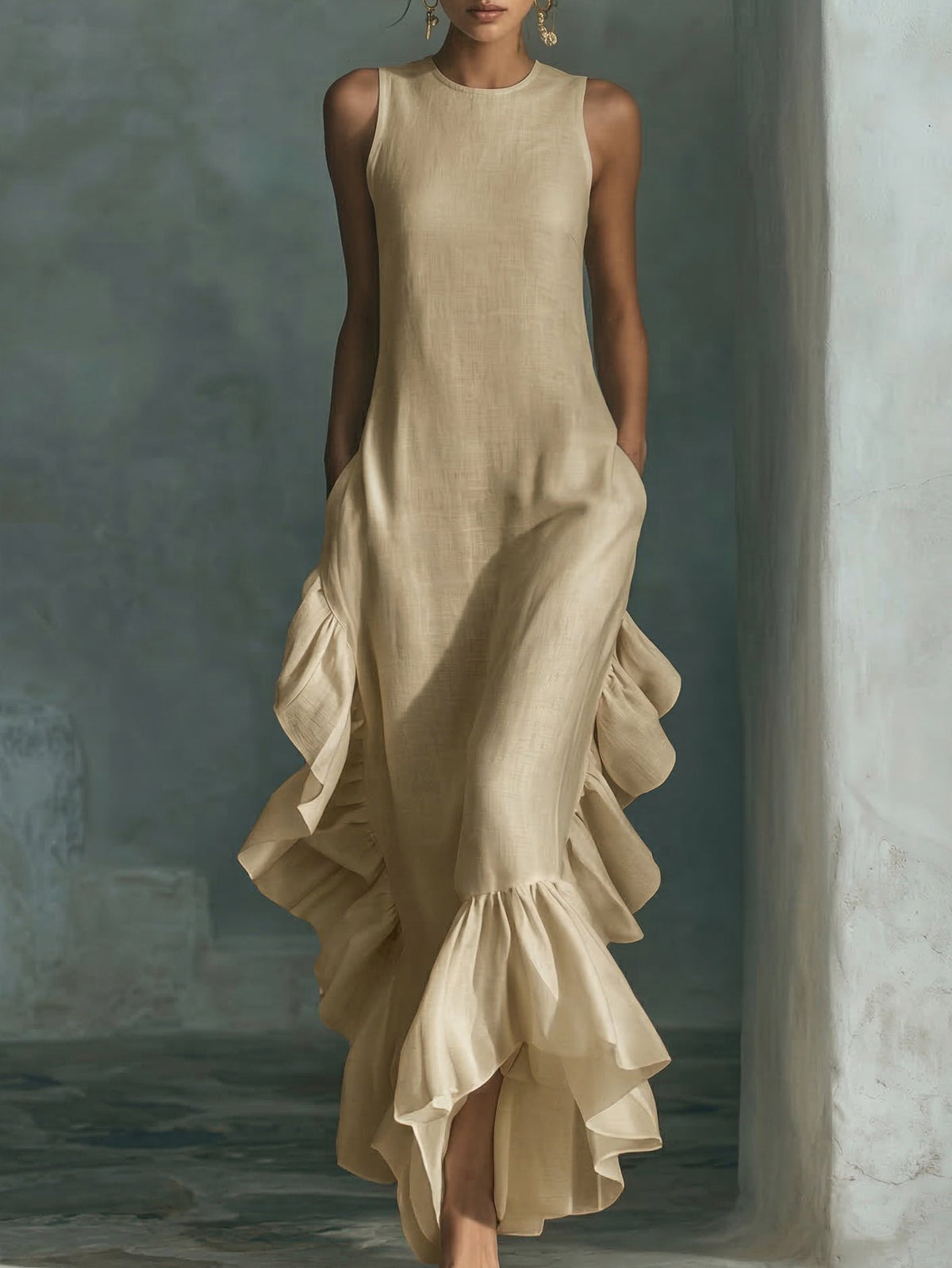Elegant Maxi Dress in linen, Premium Look