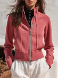 Casual Retro Sports Solid Color Stand Collar Jacket