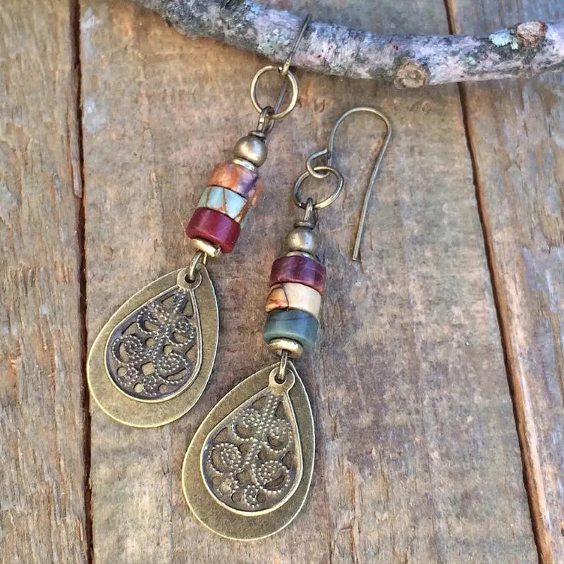 Antique Copper Carved Earrings