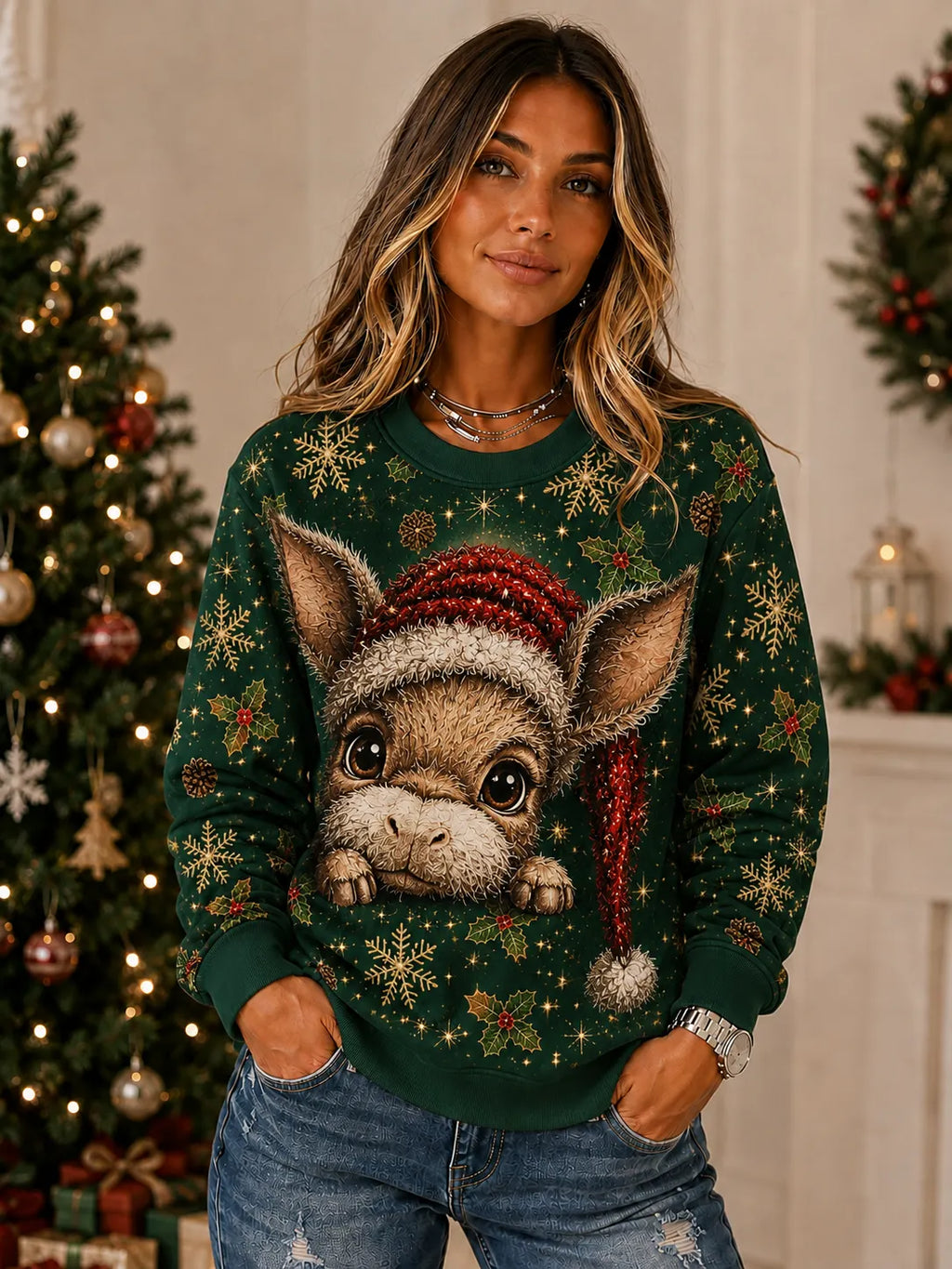 Christmas Donkey Snowflake Sweatshirt