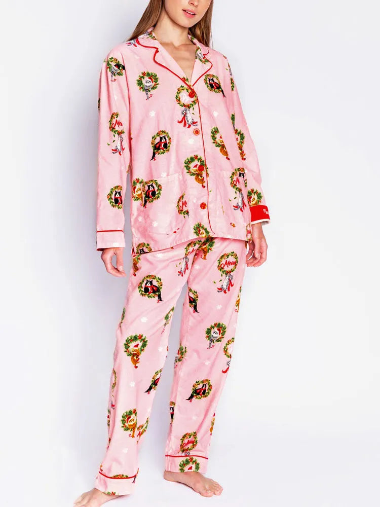 Kitten Wreath Print Pajama Set