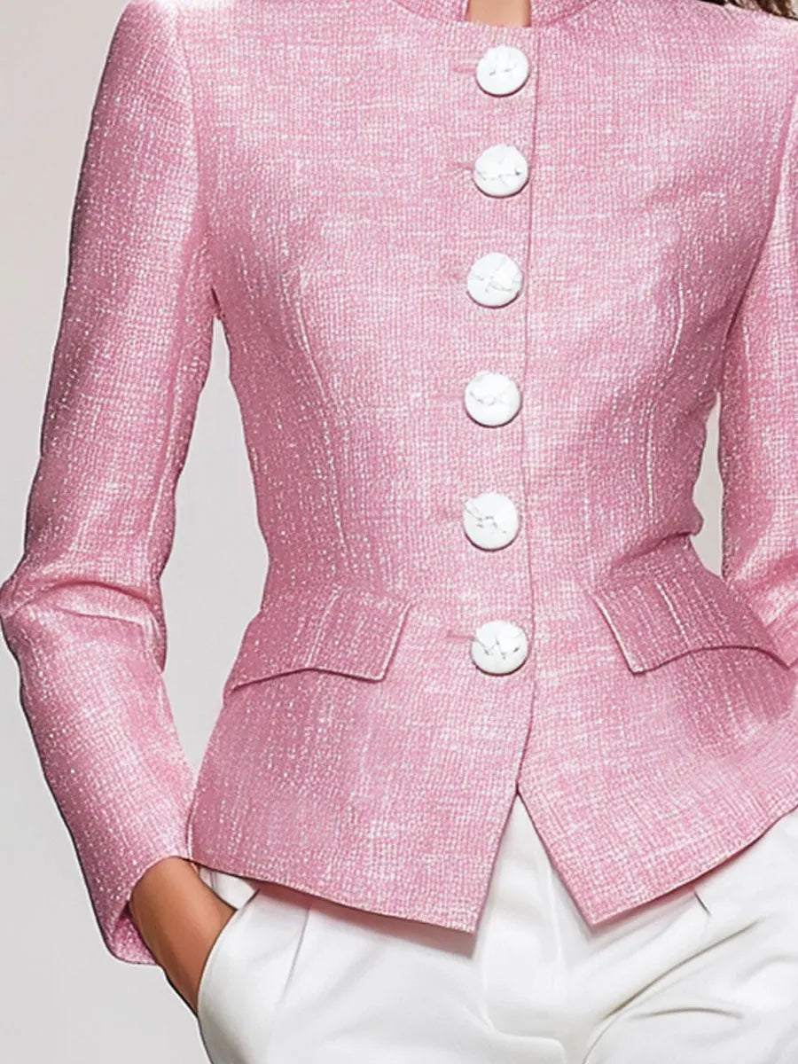 Elegant Stand-up Collar Single-breasted Tweed Jacket