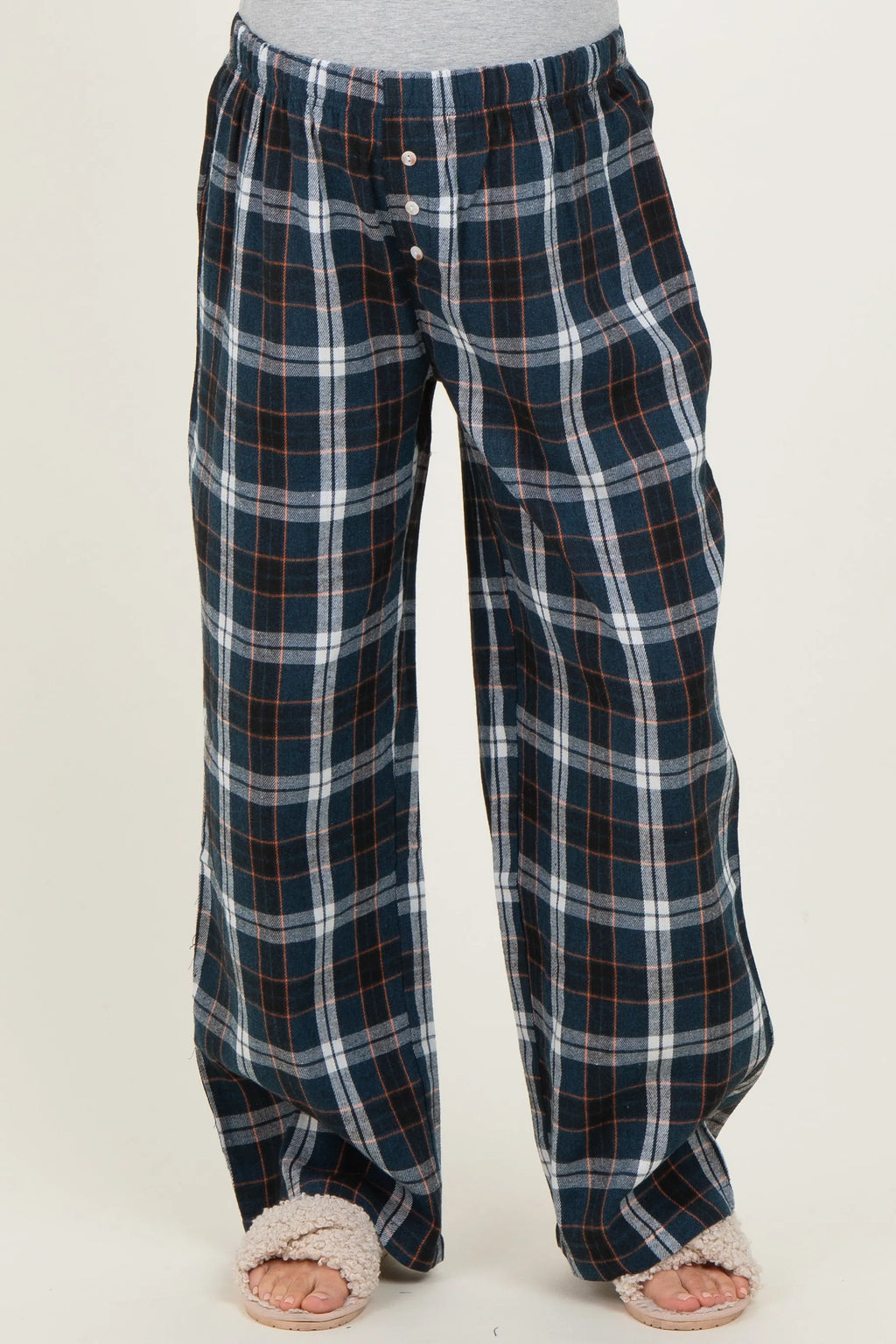 Navy Plaid Wide Leg Maternity Lounge Pants