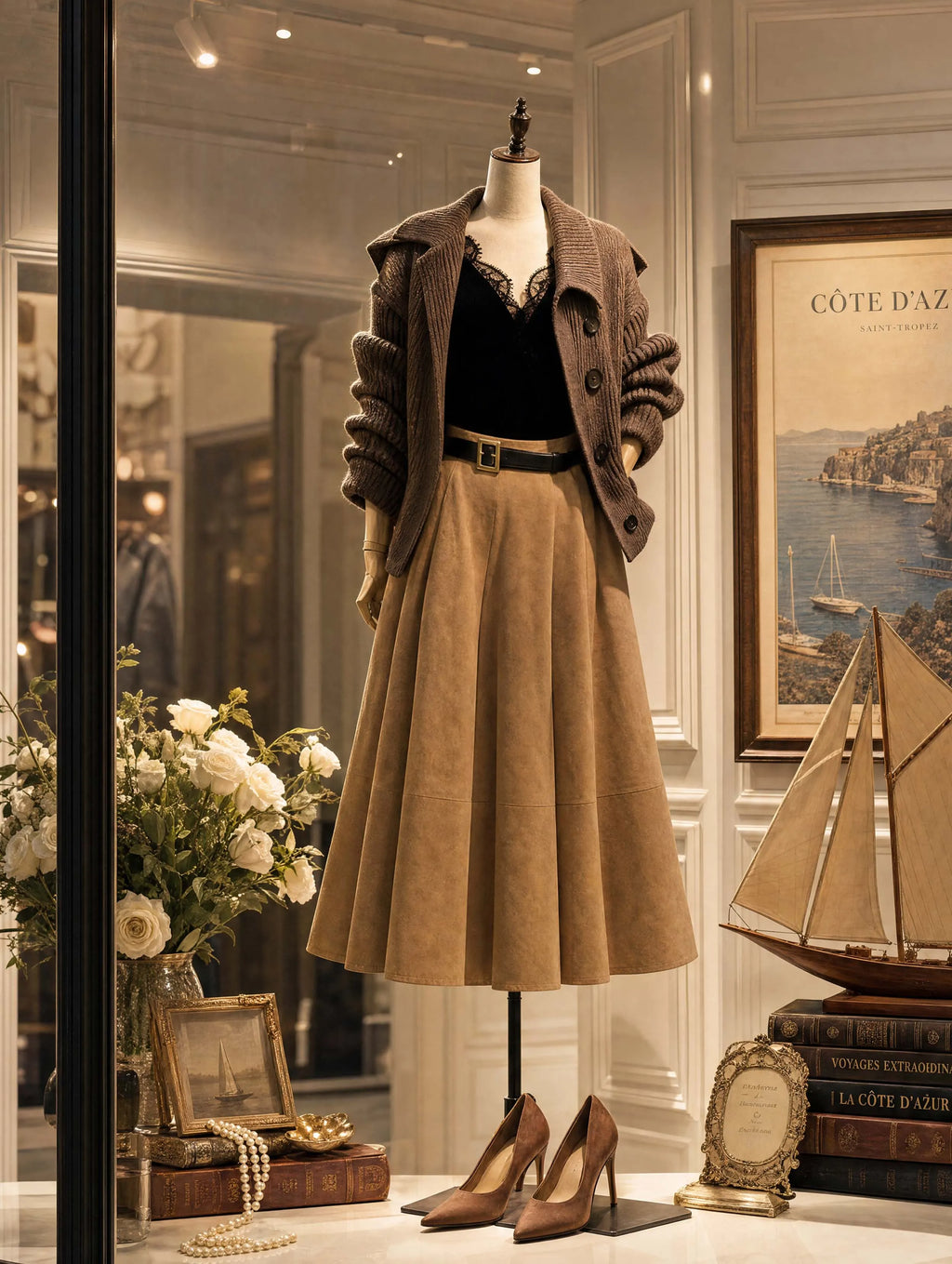 Vintage Suede Feel A‑Line Midi Skirt