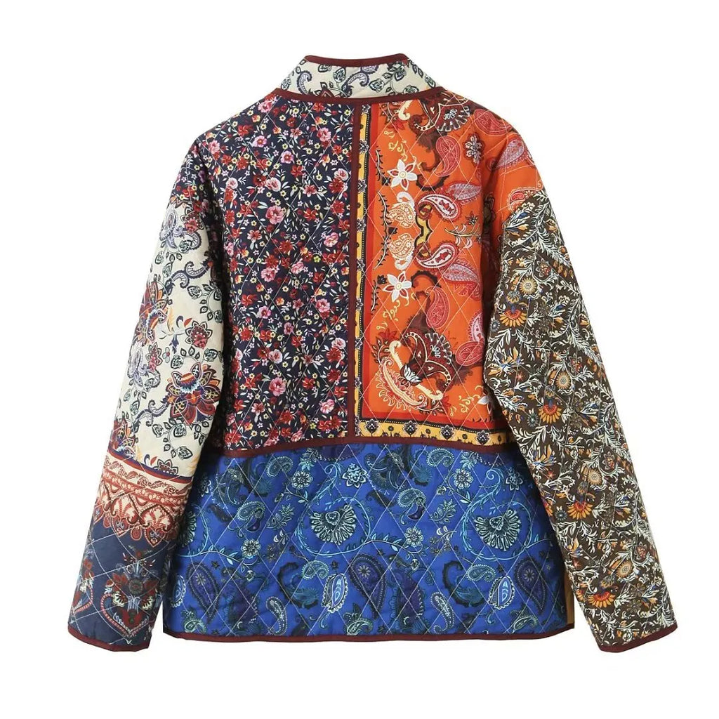 Ethnic Style Pattern Print Multi-Color Quilted Jacket