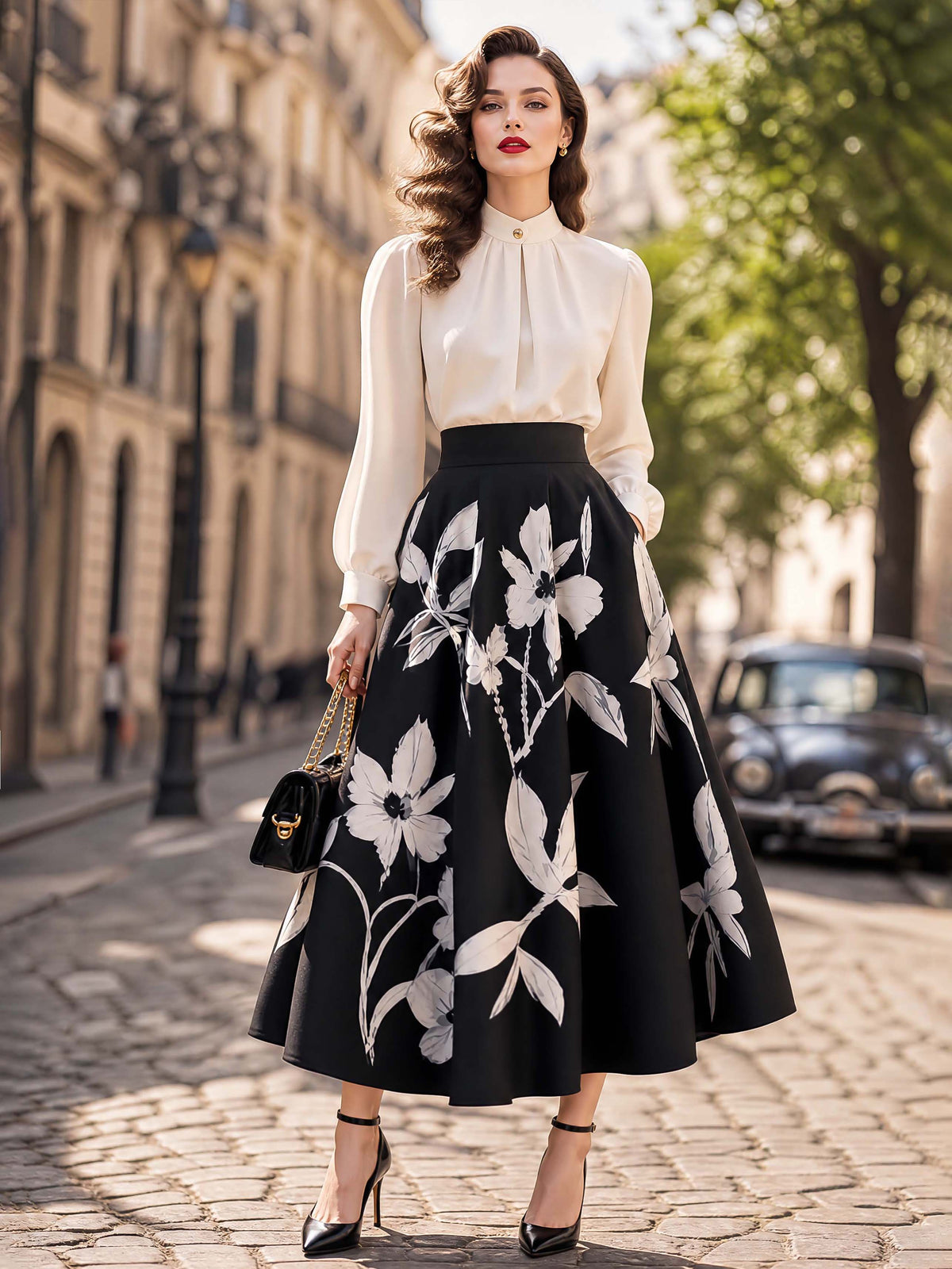 Vintage Stand Collar Puff Sleeve Top
