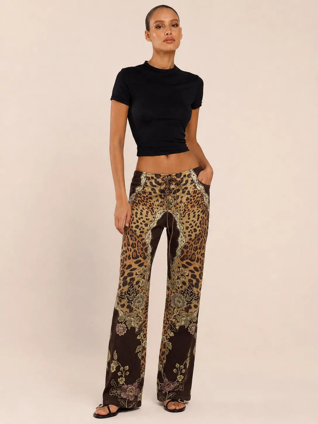 Leopard Baroque Lace-Up Pants
