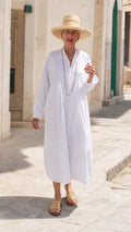 Women's Pintuck Pleated Button Midi Shirt Dress Loose Long Sleeve Caftan