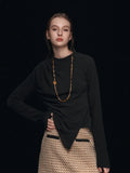 Mock Neck Split Long Sleeve T-Shirt