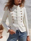 Retro Military Style Multi-row Strap Placket Stand Collar Jacket