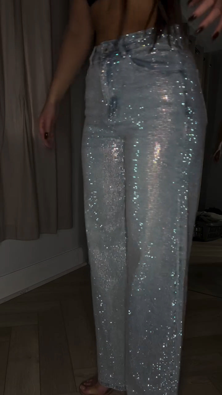 Women Hot Rhinestone Glitter Casual Jeans