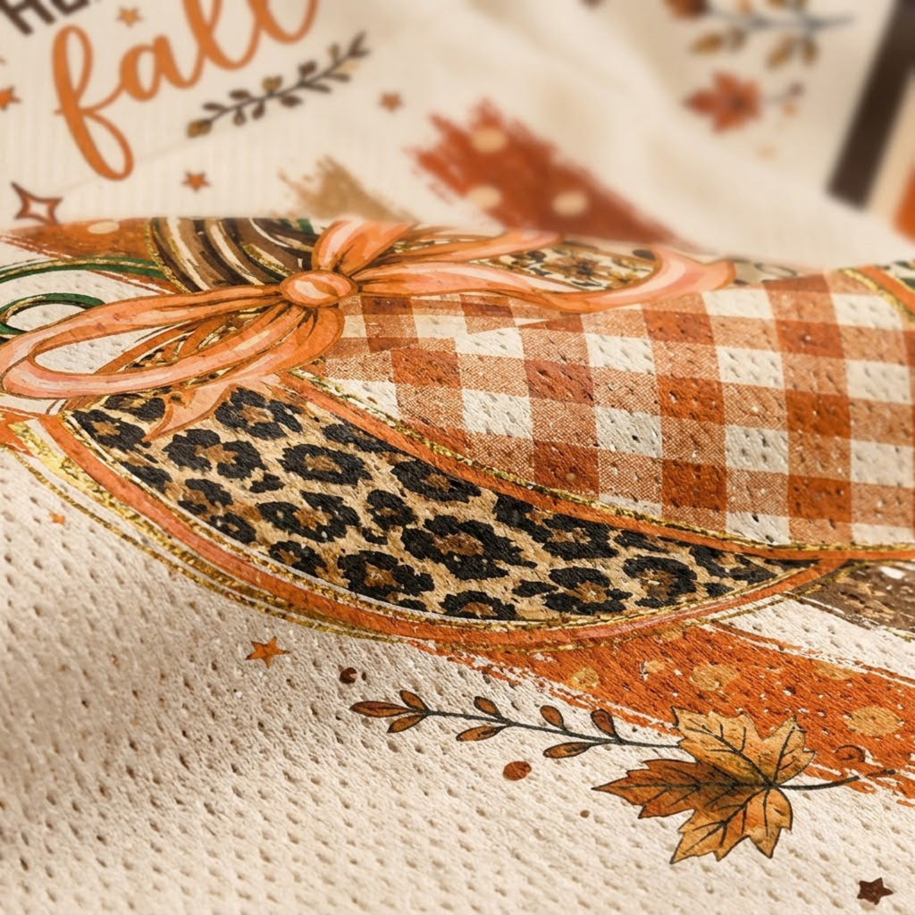 Chaotic Club Hello Fall Patchwork Pumpkin Spice Mesh Jersey