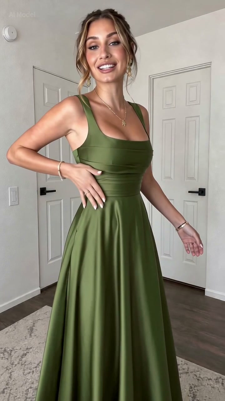 olive-satin-gown-square-neck-sleeveless-a-line-maxi-dress