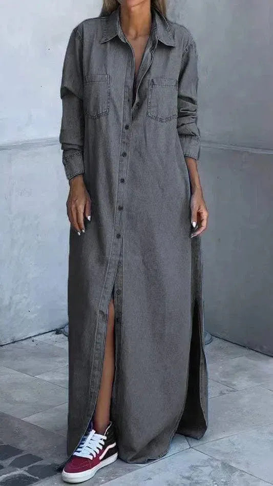 Ladies' Lapel Buckle Split Casual and Relaxed Dress