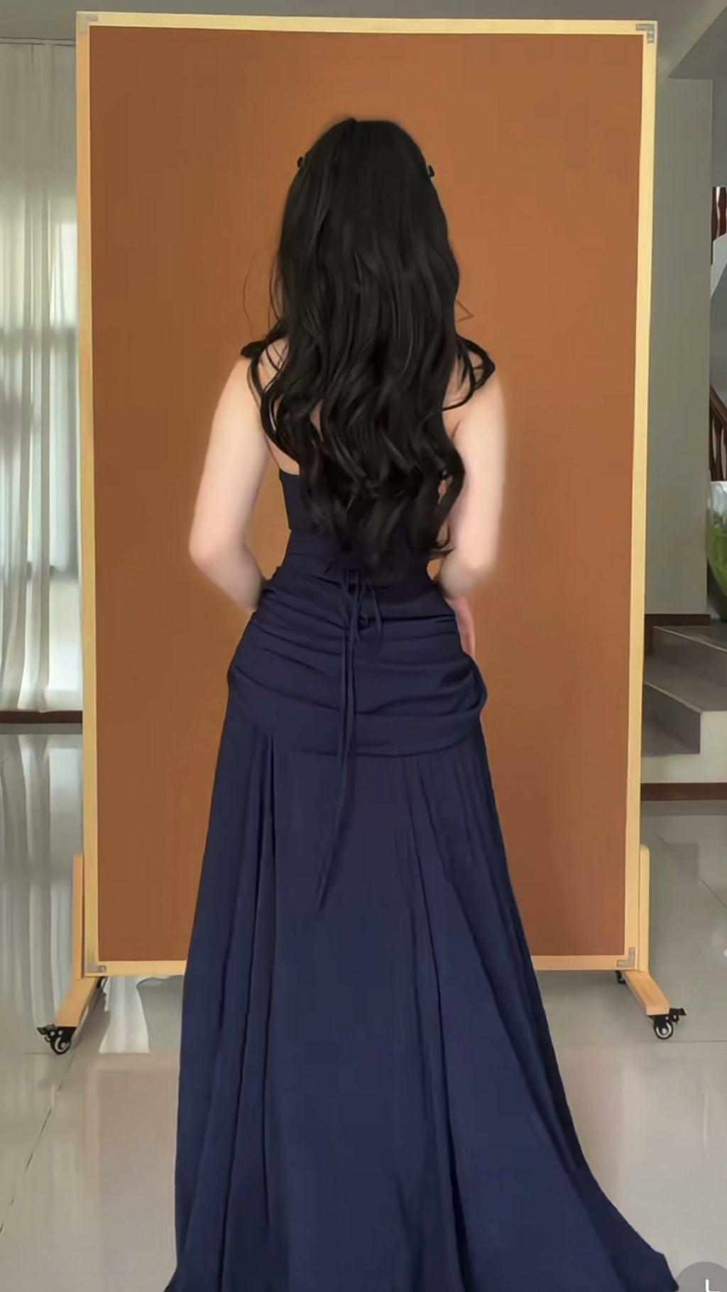 navy-strapless-slip-gown-square-neck-draped-mermaid-maxi-dress