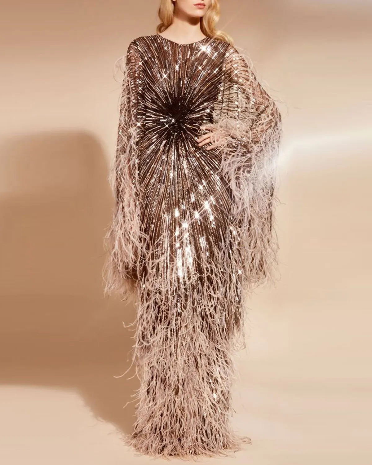 Elegant V-Neck Feather Embroidery Gown