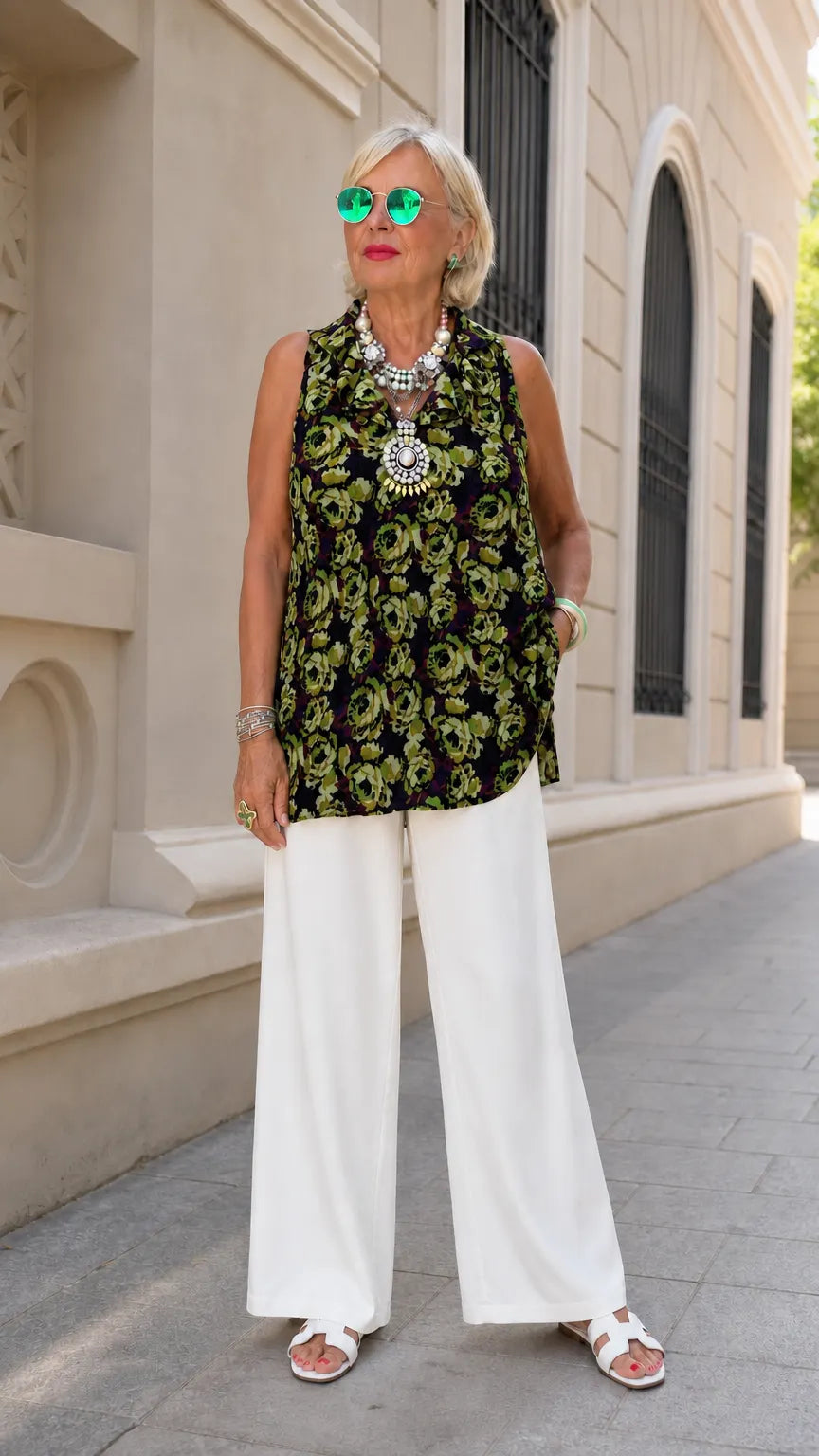 Women's Sleeveless Mock Neck Floral Tunic Blouse