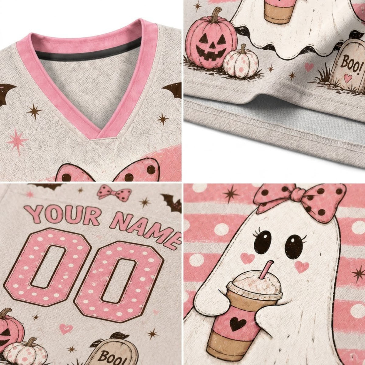Chaotic Club Pink Bow Ghost Halloween Long Sleeve Jersey