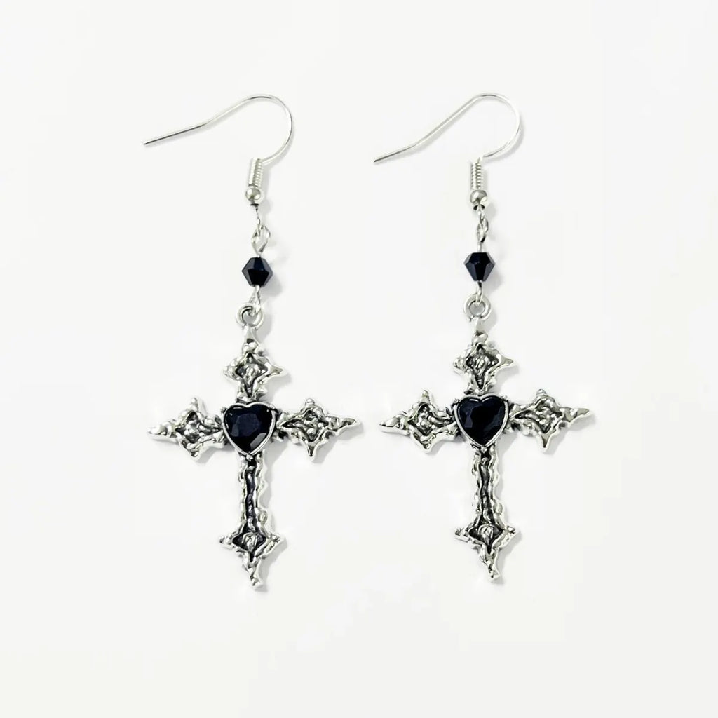 Red Heart Cross Earrings
