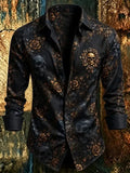 Men's Rose And Skull Art Print Long Sleeve Shirt