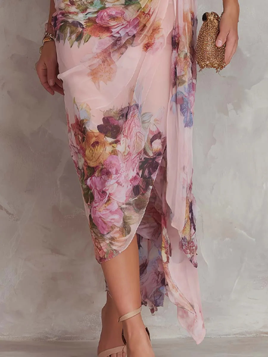 Vintage Midi Dress in chiffon, Designer Aesthetic