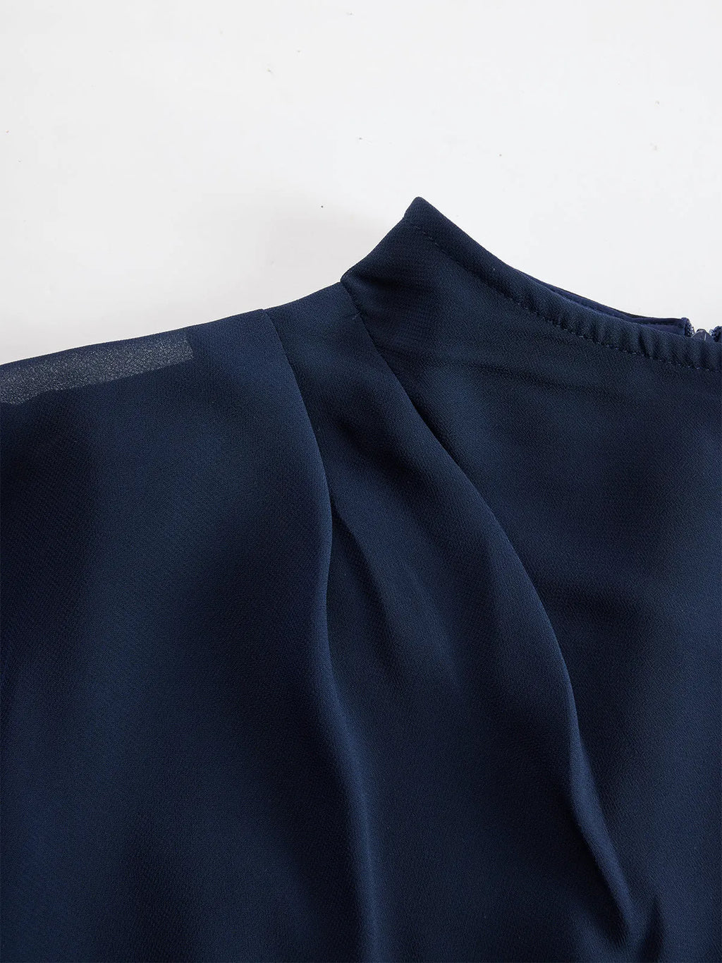 Navy Chiffon Draped Top And Wide Leg Pants Set