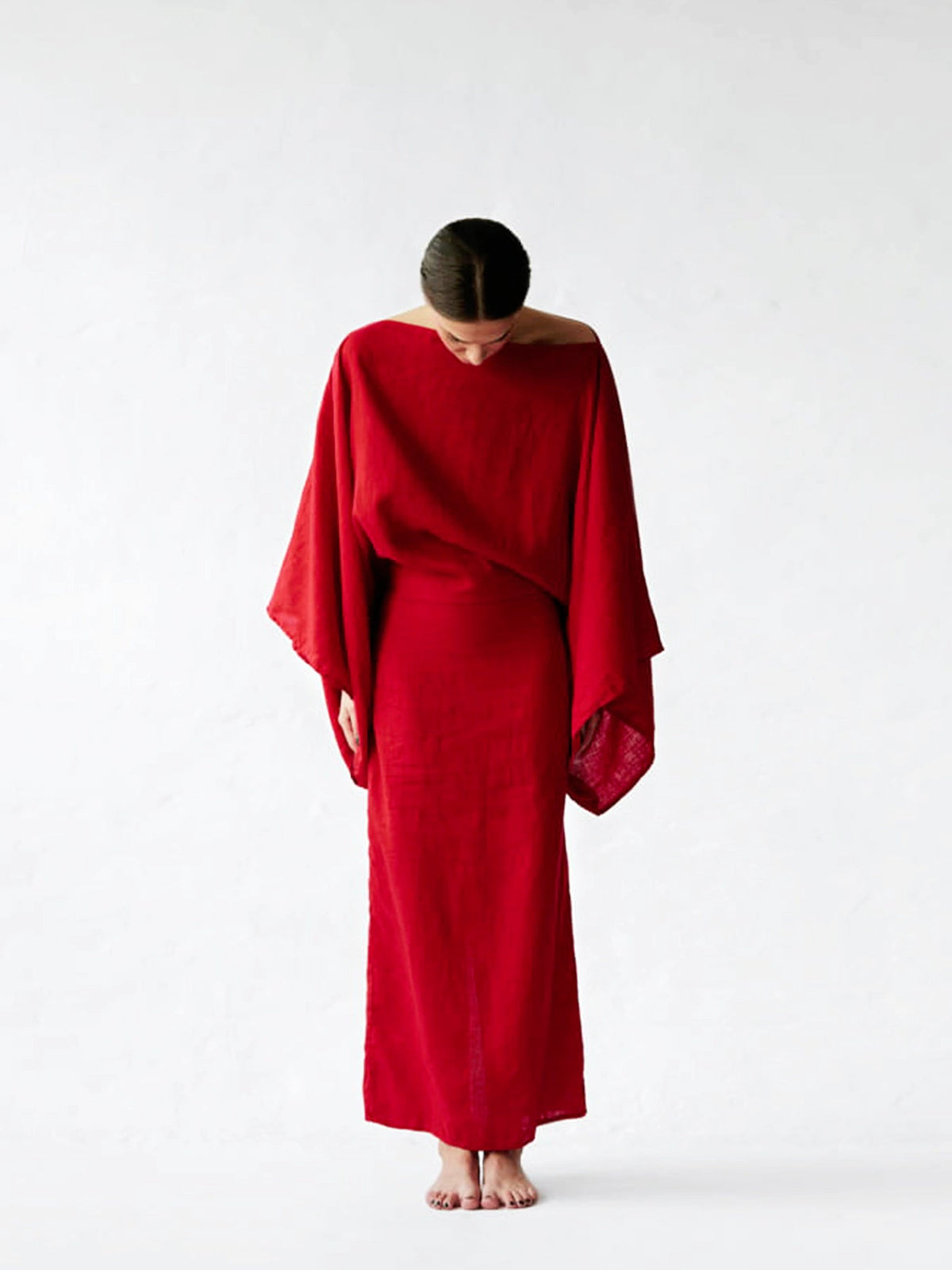 Crimson Linen Breeze Kimono Dress