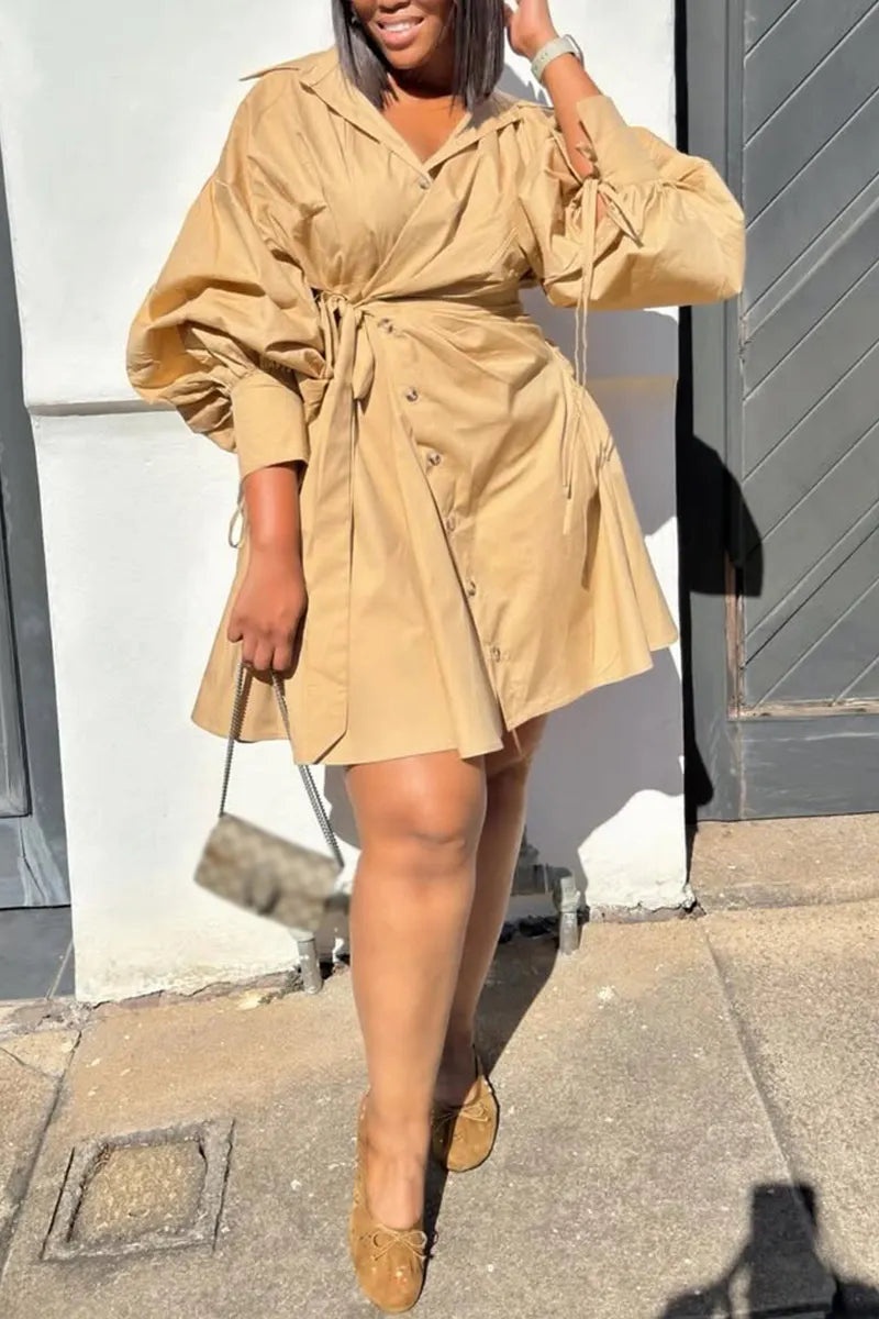 Women Elegant Casual Dress with A Lapel and Button-down Design and A Fitted Waist