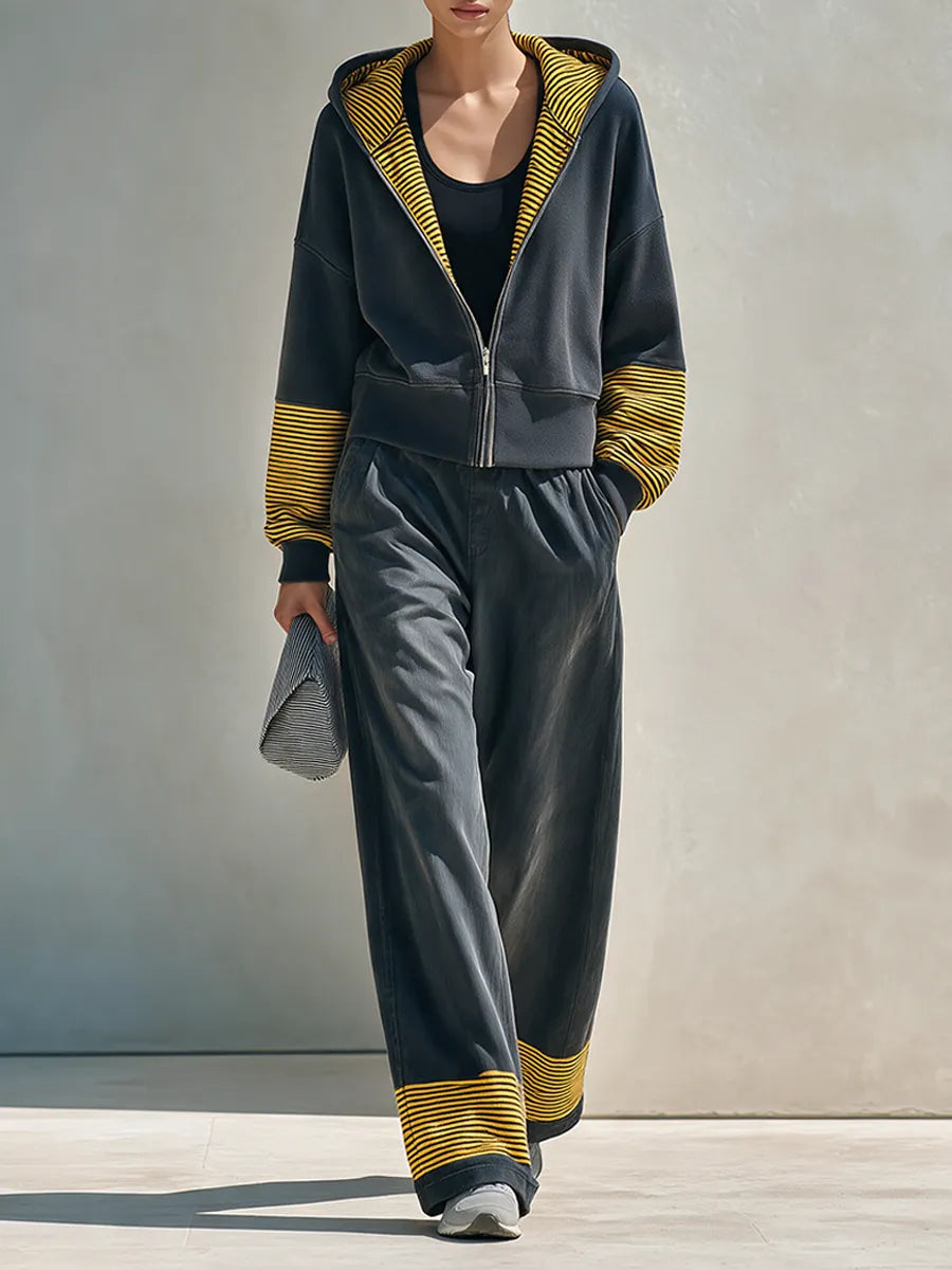 Women's Color-Block Striped Hooded Sweatshirt & Pants Set MDZ2773H7ZRK