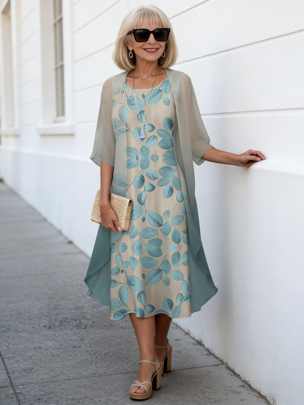 2Pcs Stylish and Elegant Chiffon Dress Two-piece Set