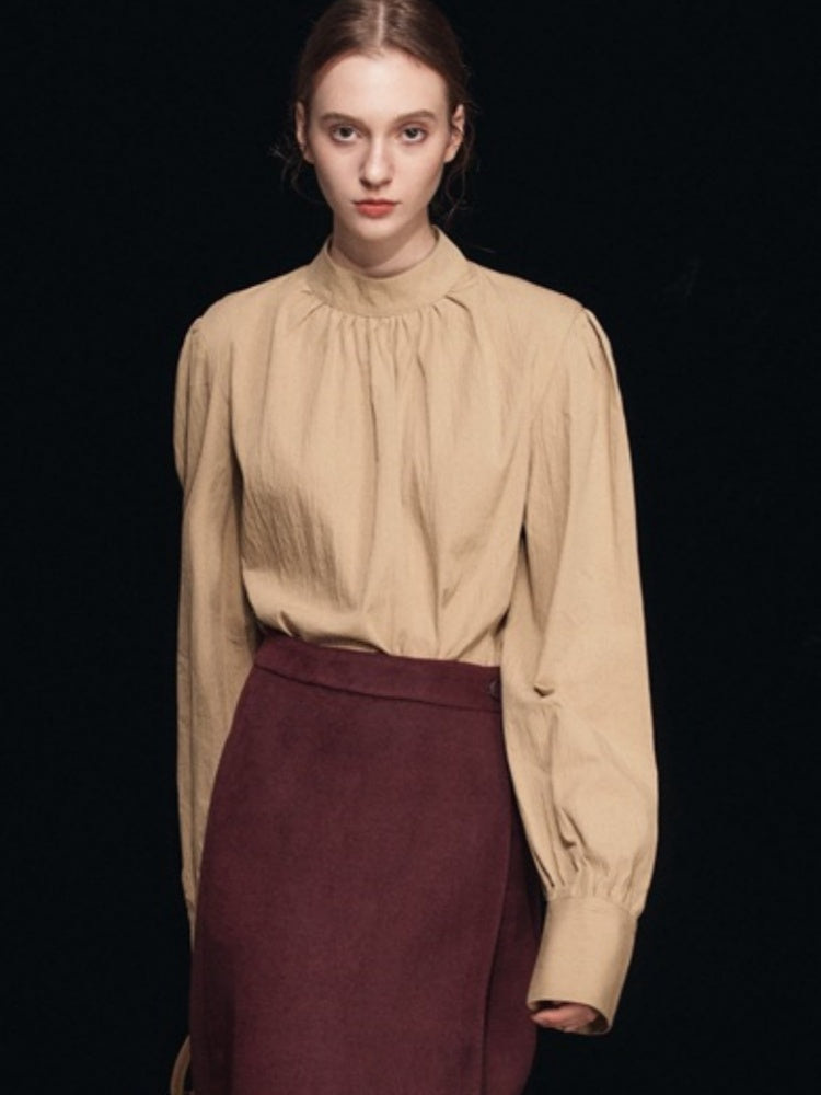 Mock Neck Puff Sleeve Blouse