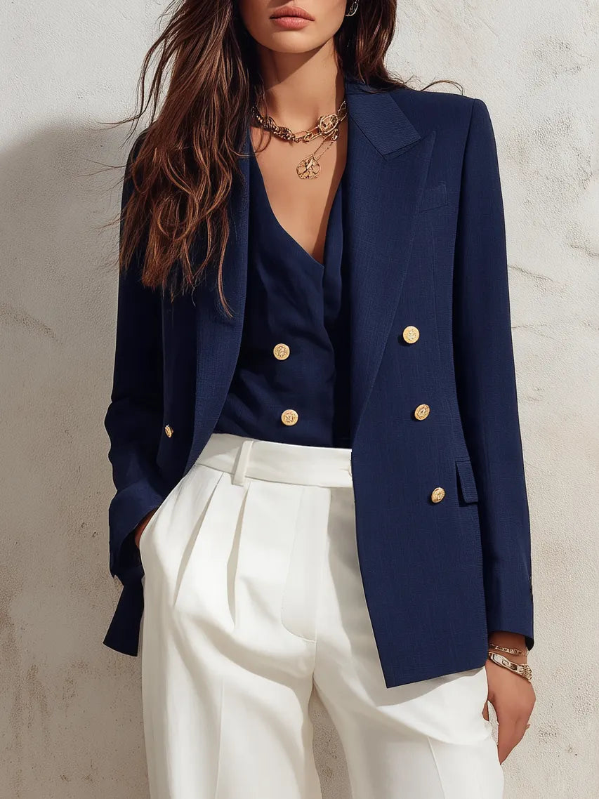 Nautical Riviera Navy Blue Tailored Blazer Vest Two Piece Set