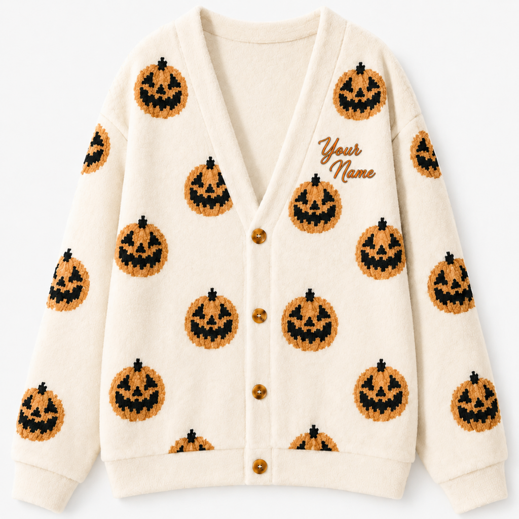 Chaotic Club Personalized All-Over Pumpkin Pattern Cardigan