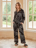 Black Jaguar Print Silk Ice Long-Sleeve Pajama Set