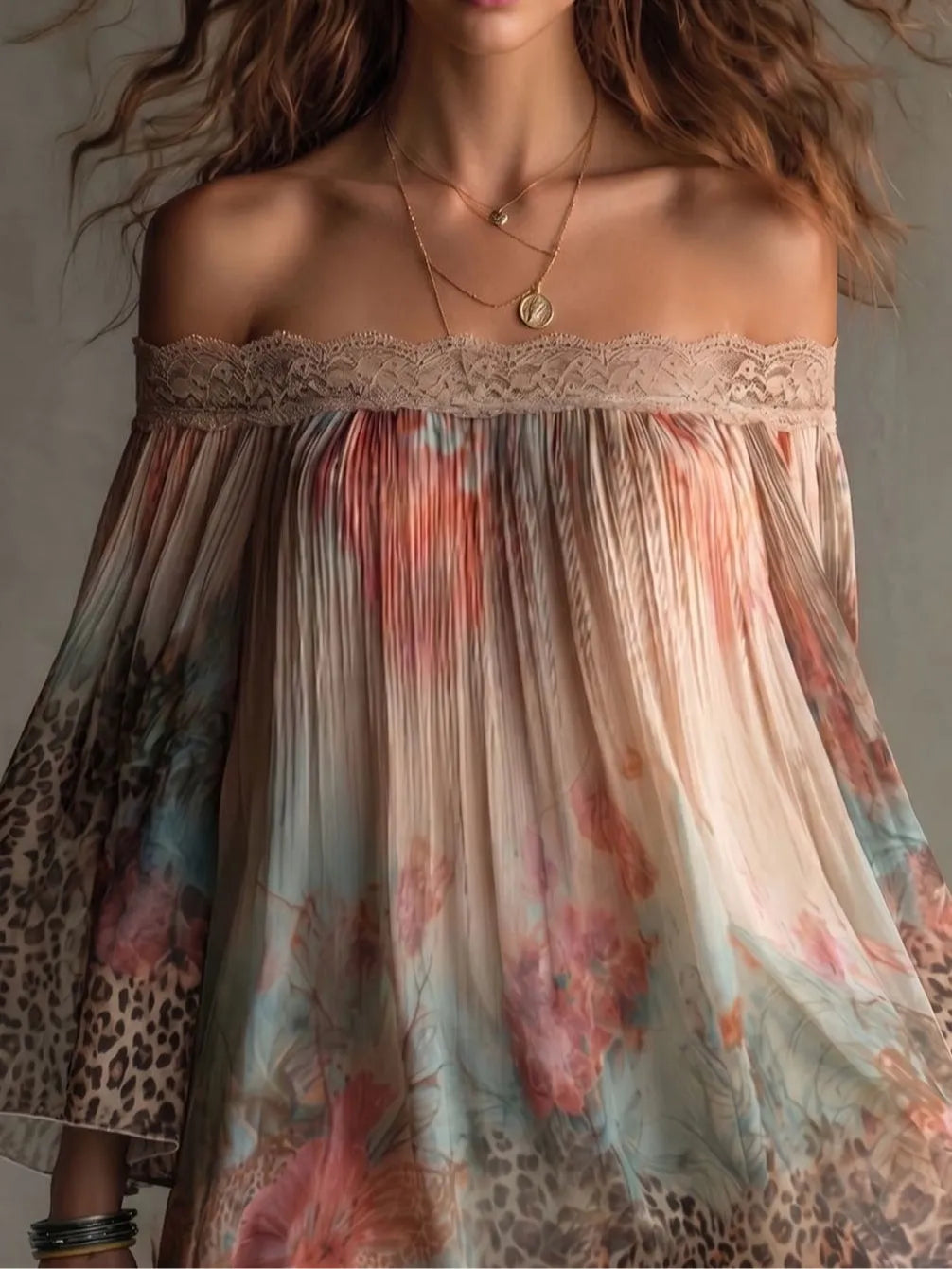 Vacation off-shoulder mini dress with leopard ombre print