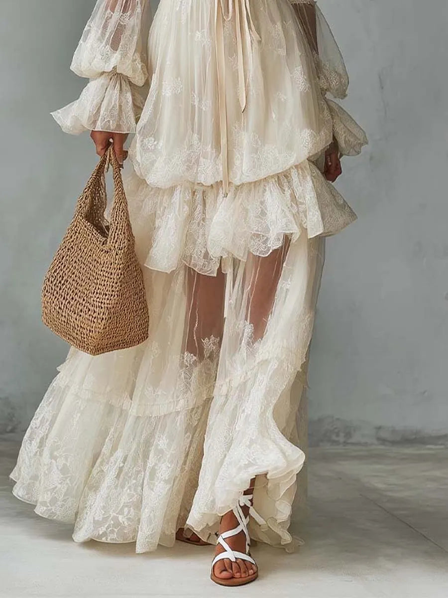 Bohemian Lace Tiered Maxi Dress