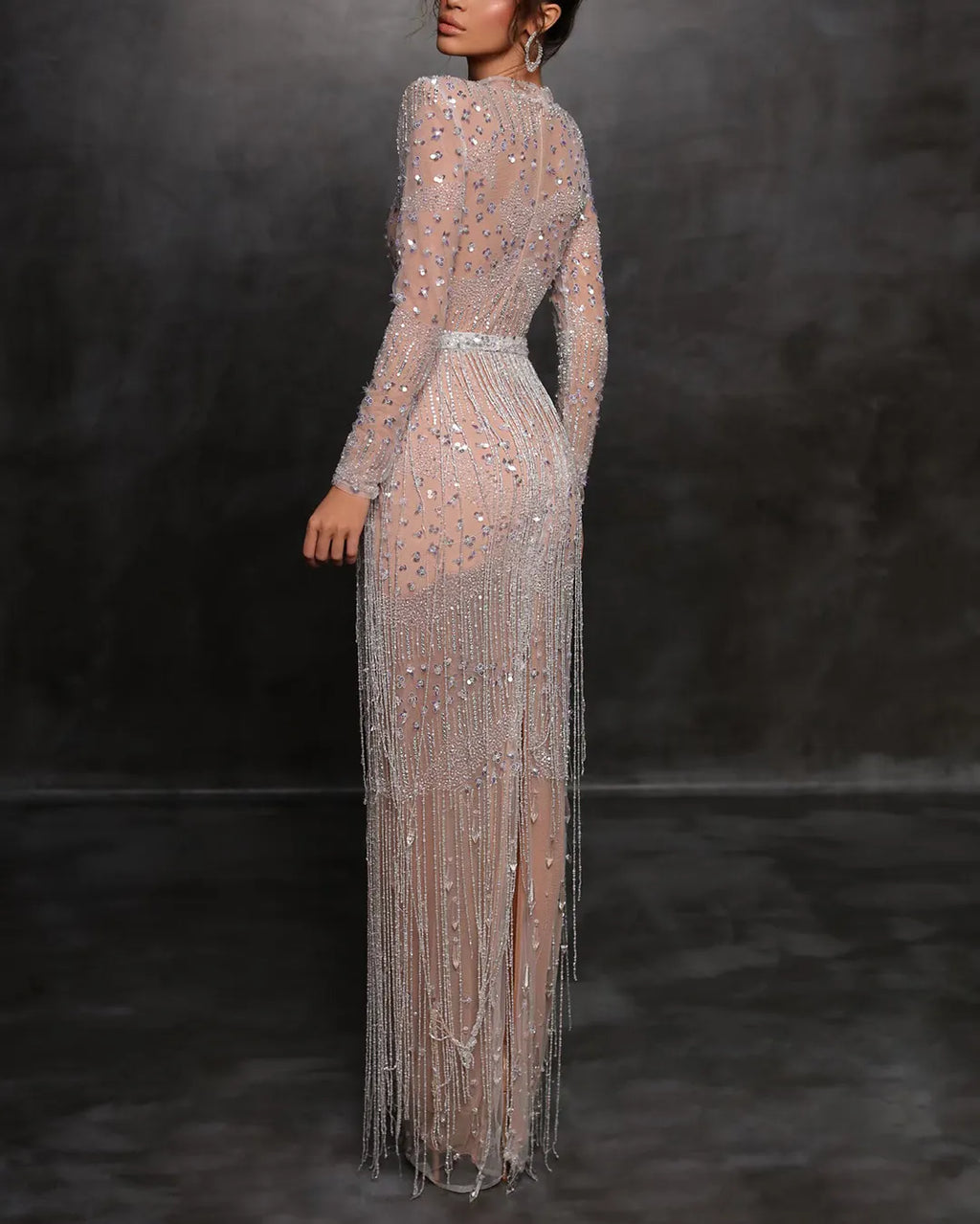 Sequined Fringed Dress Gown