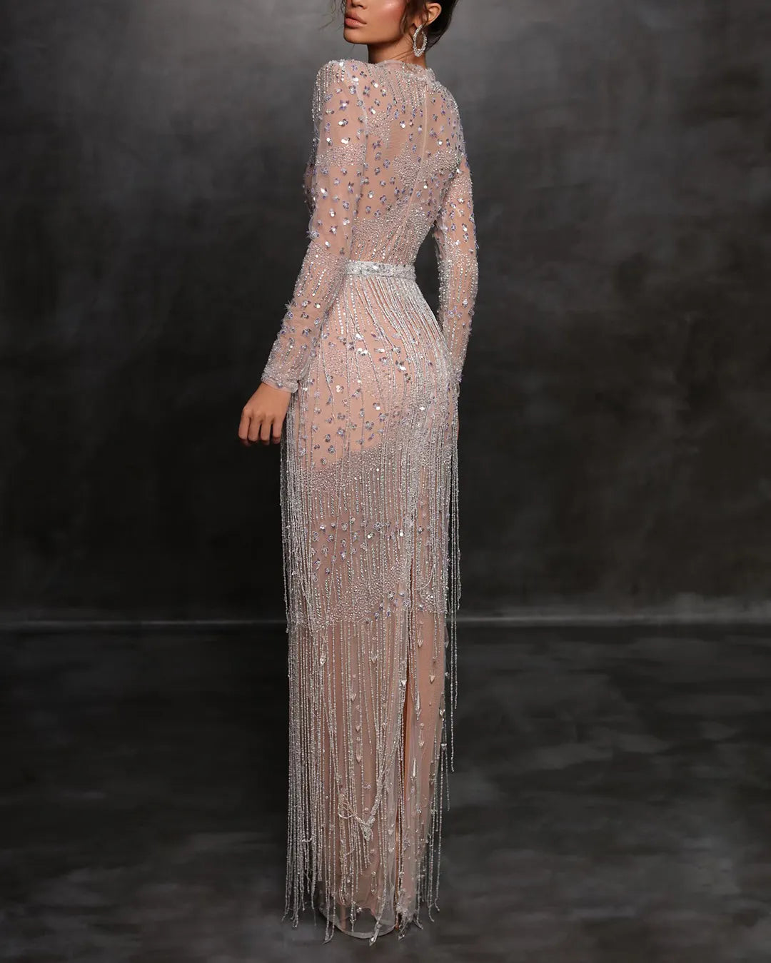 Sequined Fringed Dress Gown